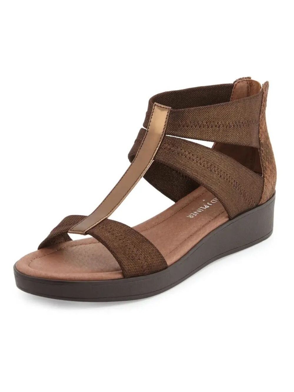 Donald J. Pliner leather/fabric gladiator style sandals / size 9 metallic/bronze